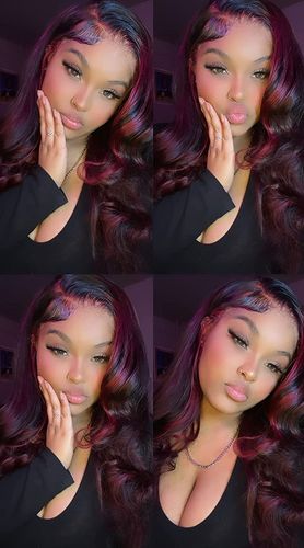 Customer photo review of 99J Burgundy Highlight Straight/ Wave 13×4 Full Frontal Lace Wig