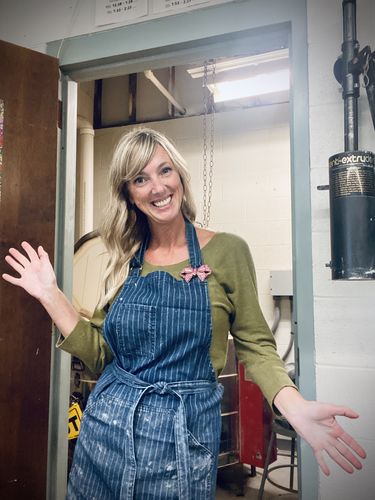 Customer photo review of Navy Pinstripe Apron