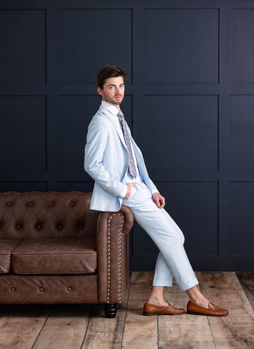 Customer photo review of Men's High Waist Straight Pants British Blue Casual Trousers