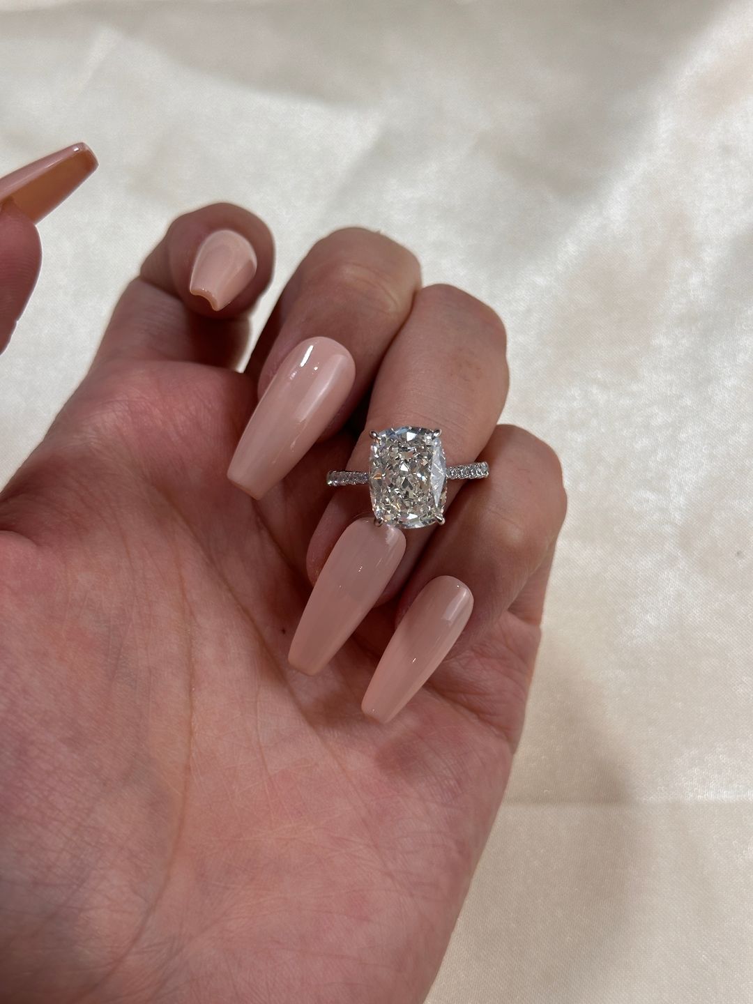 Customer photo review of Louily Exclusive Crushed Ice Cushion Cut Engagement Ring For Women In Sterling Silver