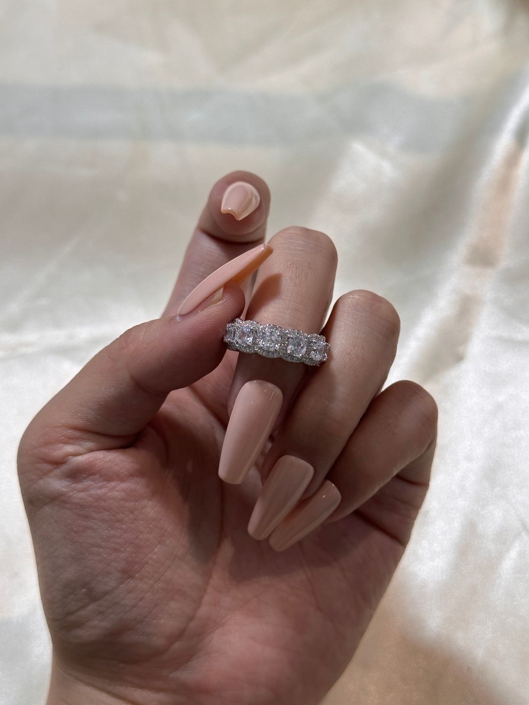 Customer photo review of Louily Precious Halo Cushion Cut Wedding Band For Women In Sterling Silver