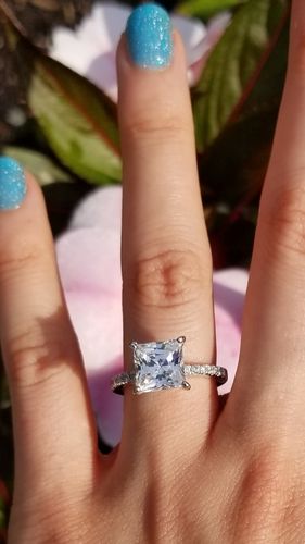 Customer photo review of Solitaire Hidden Halo 3ct Princess CZ Ring in Sterling Silver