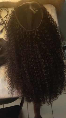 Customer photo review of Kinky Curly Wear & Go Glueless Wigs With Natural Hairline Dome Cap Lace Closure Wigs