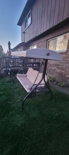 Customer photo review of Homrest 3-Seat Outdoor Porch Swing with Adjustable Canopy and Backrest, Patio Swing for Balcony,Garden,Deck and Poolside,Khaki