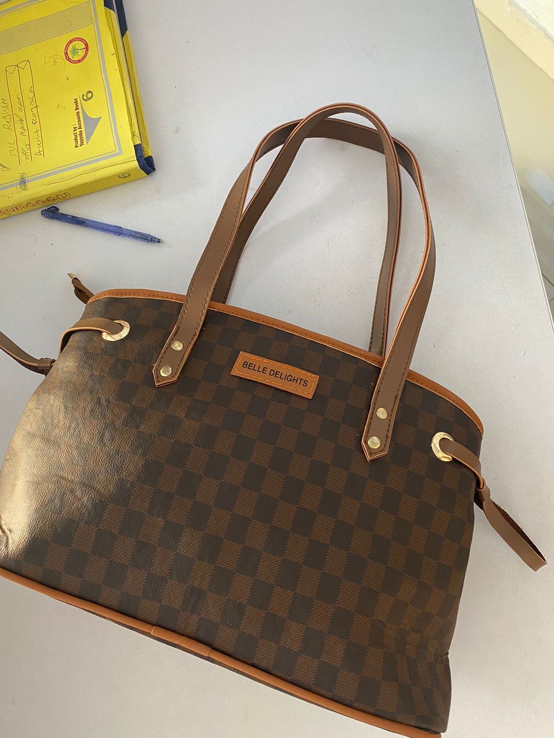 Customer photo review of Wood Belle The Checker Bag