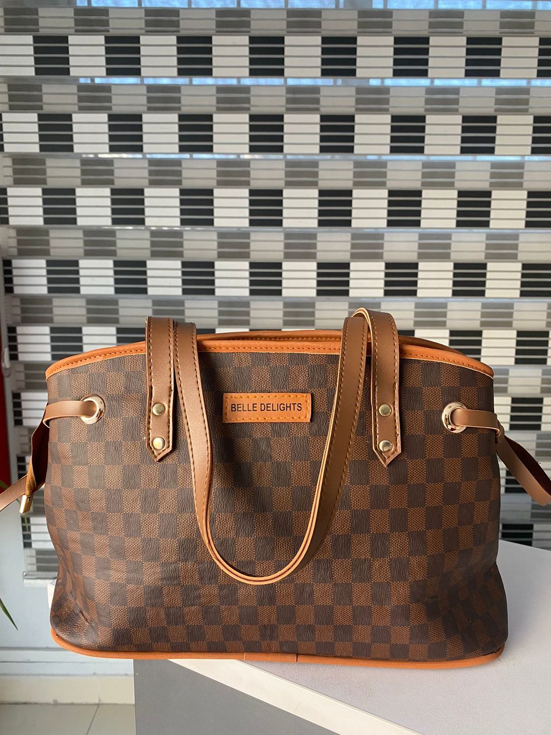 Customer photo review of Wood Belle The Checker Bag