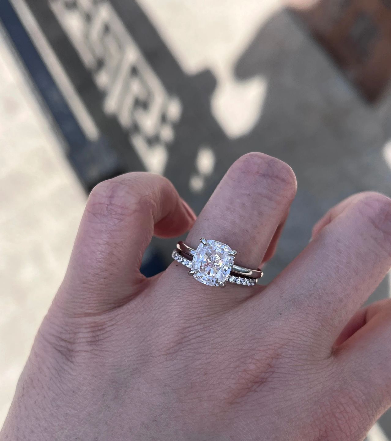 Customer photo review of S925 Classic 3.0 Carat Cushion Cut Bridal Set In Sterling Silver Stackable Wedding Rings