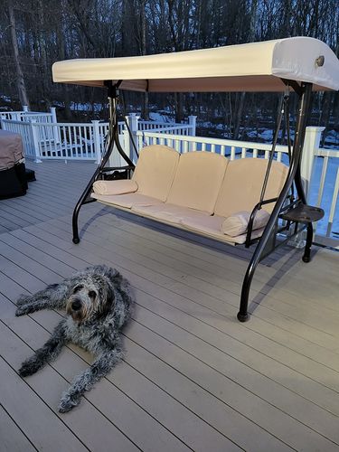 Customer photo review of Homrest 3-Seat Outdoor Porch Swing with Adjustable Canopy and Backrest, Patio Swing for Balcony,Garden,Deck and Poolside,Khaki