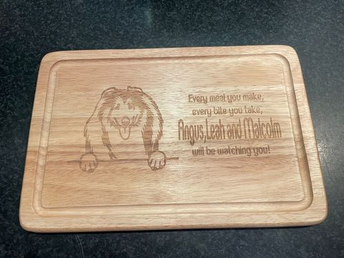 Customer photo review of Personalised Chopping Board - Dog Breed & Name