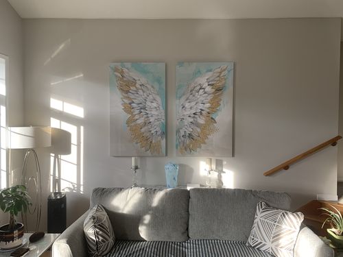 Customer photo review of 'Teal & Gold Angel Wings' Framed Canvas (Set of 2)