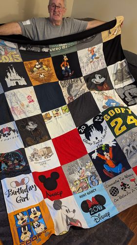 T-shirt quilt with disney, cartoons themes by Nancy from IL