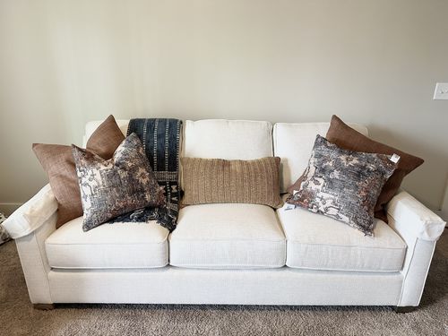 Customer photo review of Distressed Vintage Cezanne Rabbit Gray Inca Gold Pillow