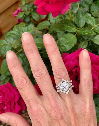 Customer photo review of Halo Wishbone CZ Ring Set in Sterling Silver