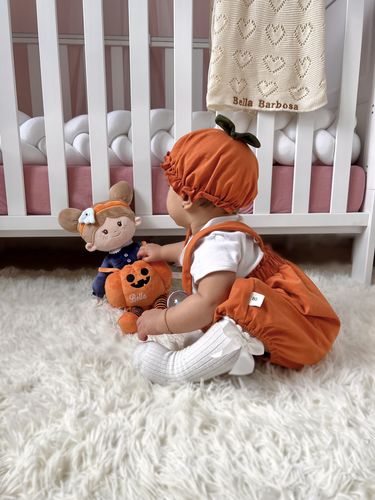 Customer photo review of Baby Pumpkin Overalls with Hat - Halloween Costume