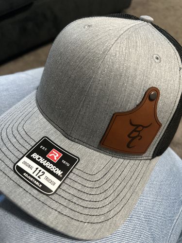 Customer photo review of Ear Tag Custom Leather Patch Trucker Hat - Richardson 112