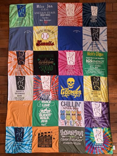 T-shirt quilt with community service, youth empowerment themes by Janice from OH