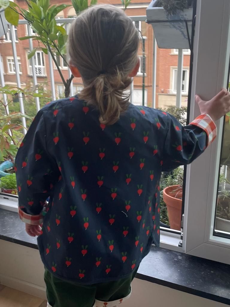Customer photo review of Radical Radish Collarless Reversible Spring Jacket