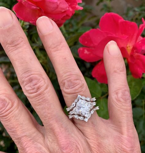 Customer photo review of Halo Wishbone Oval CZ Ring Set in Sterling Silver