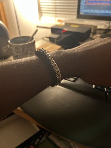 Customer photo review of Black Leather Franco Link Bracelet