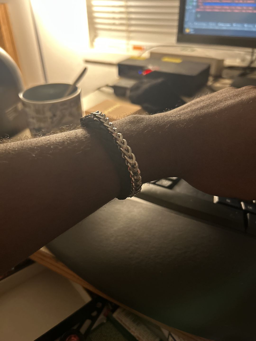 Customer photo review of Black Leather Franco Link Bracelet