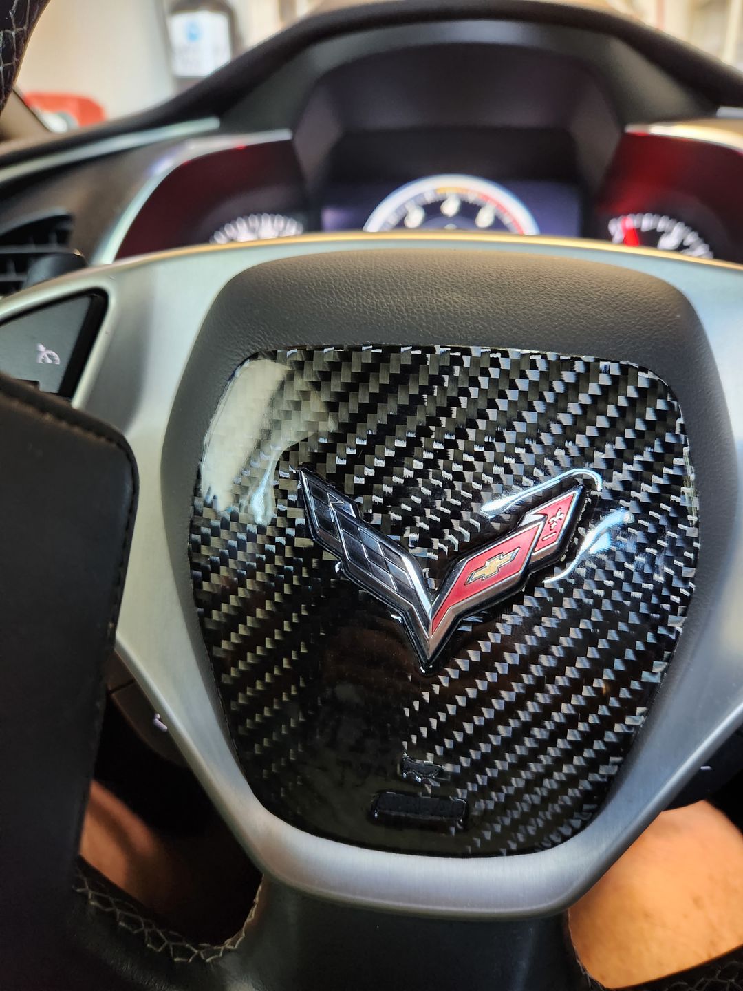 Customer photo review of Real Carbon Fiber Center Steering Wheel Overlay for Chevy Corvette C7 2014-2019