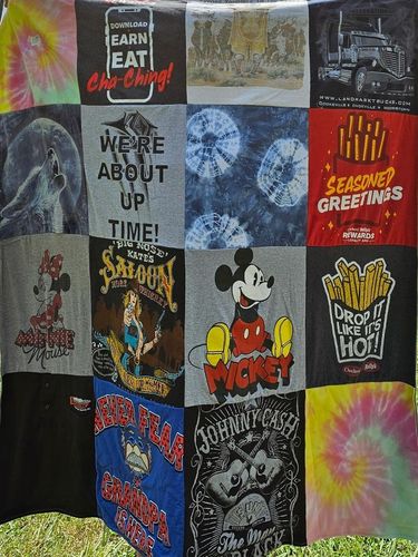 T-shirt quilt with disney, music themes by Jennifer from TN