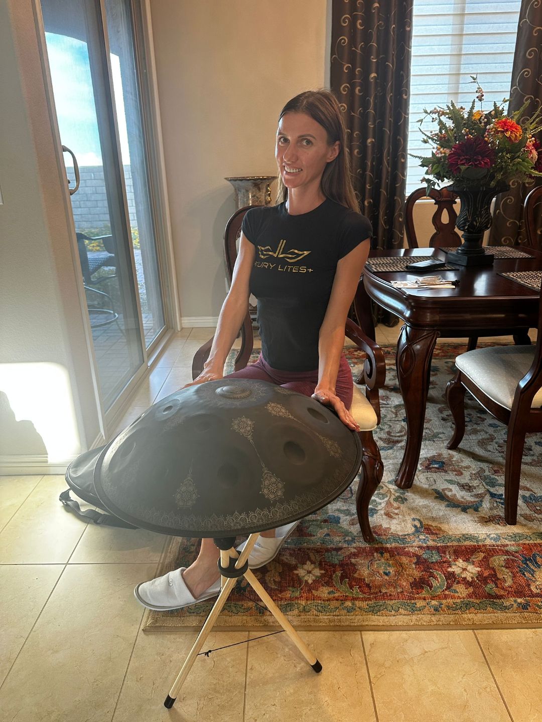 Customer photo review of Cosmos Handpan Black Mandarins 9/10/12 Notes D Minor Scale Hangdrum with gift set