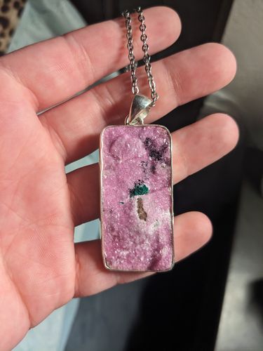 Customer photo review of RARE 😍: Cobalto Calcite w/ Malachite Pendant- B
