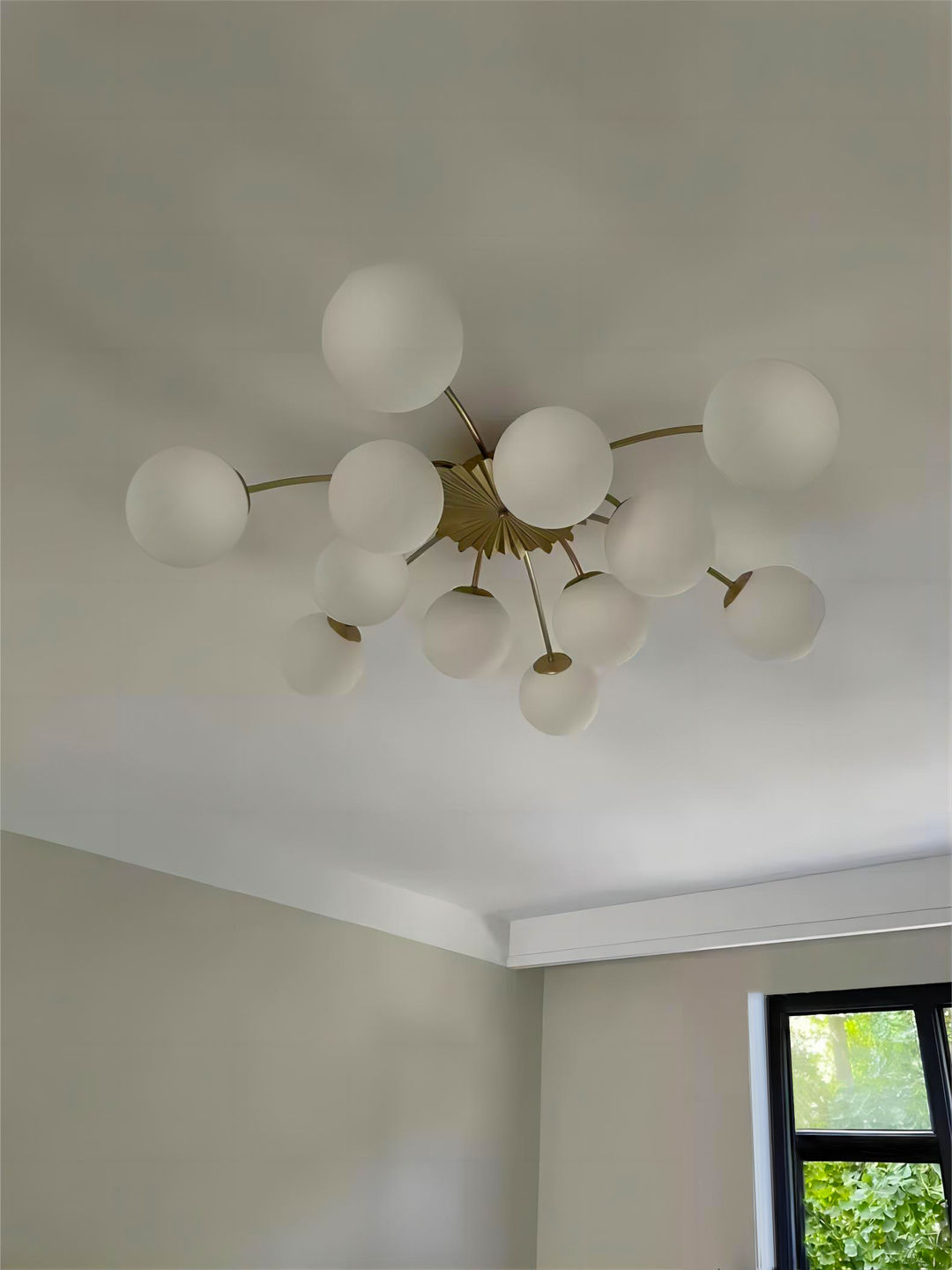 Customer photo review of Modern 12-Light Opal Glass Globe Semi-Flush Mount