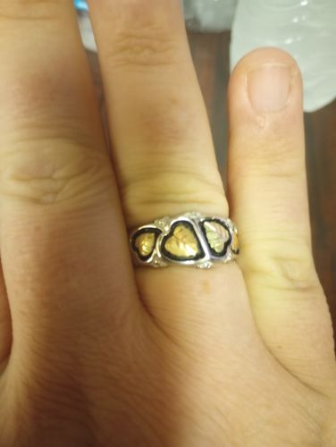 Customer photo review of Men's Sterling Silver Black Hills Gold Antiqued Foliage Ring