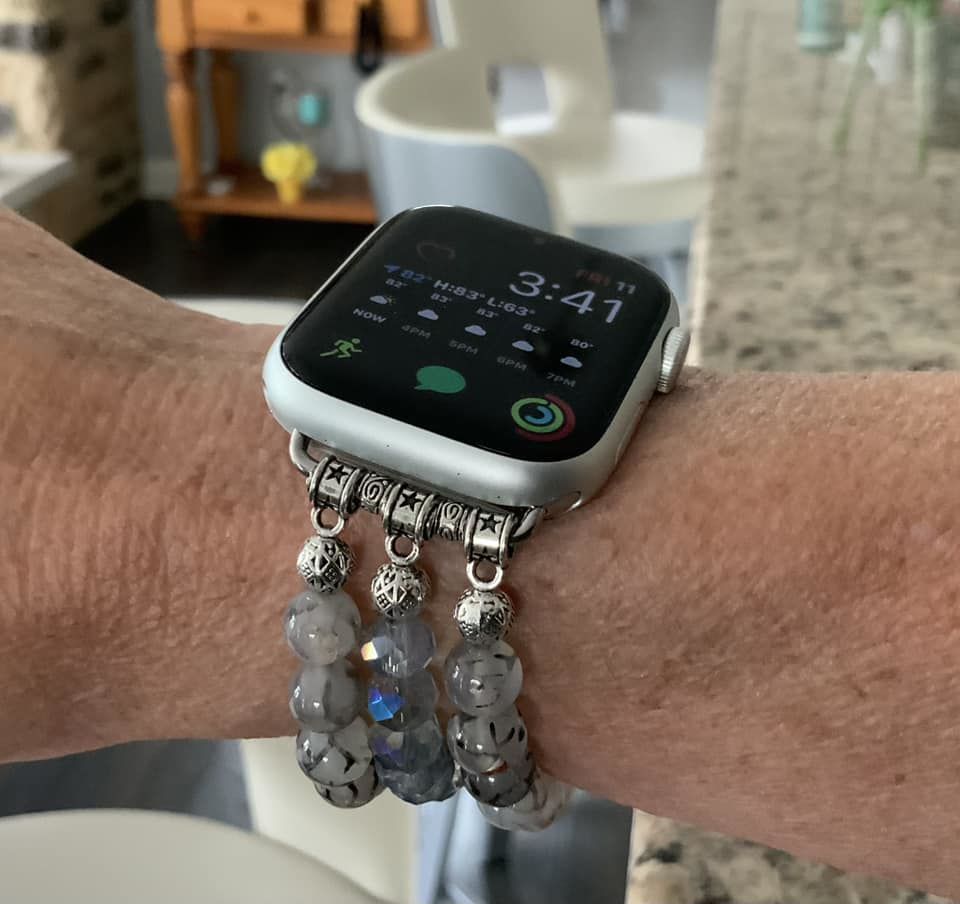 Customer photo review of Agate Crystal Stretch Apple Watch Strap