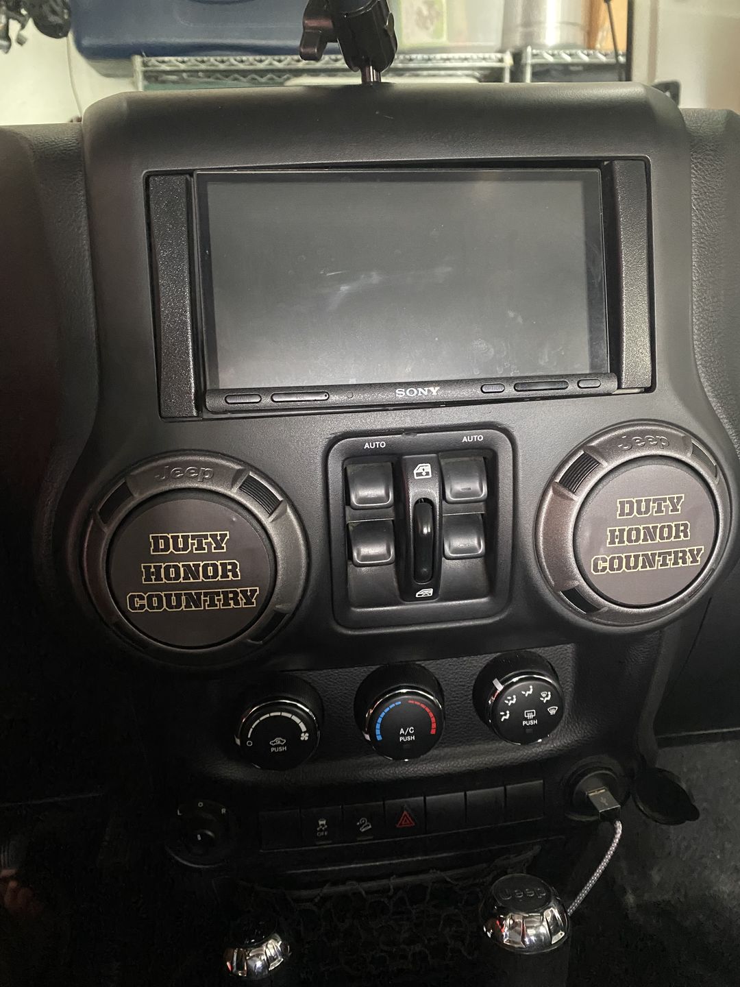 Customer photo review of American Flag Steering Wheel Decal for Jeep