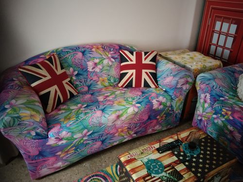 Customer photo review of Colorful Tropical Flamingo Print Sofa Cover
