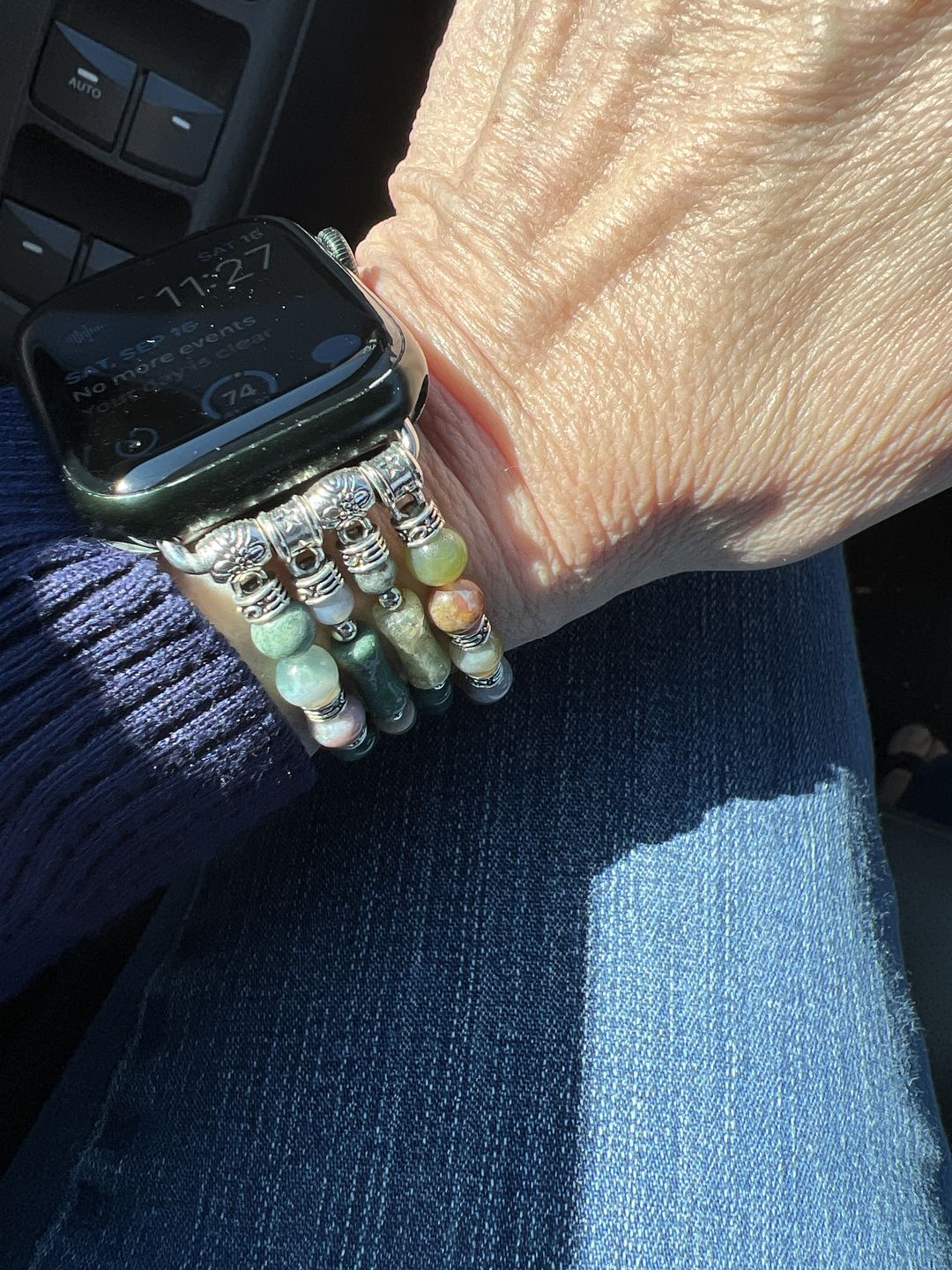 Customer photo review of Vintage Agate Stretch Apple Watch Strap