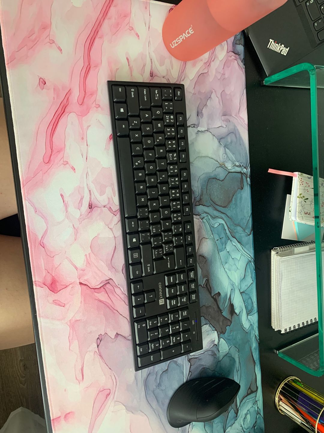 Customer photo review of Colourful Marble Keyboard and Mouse Mats - Larger