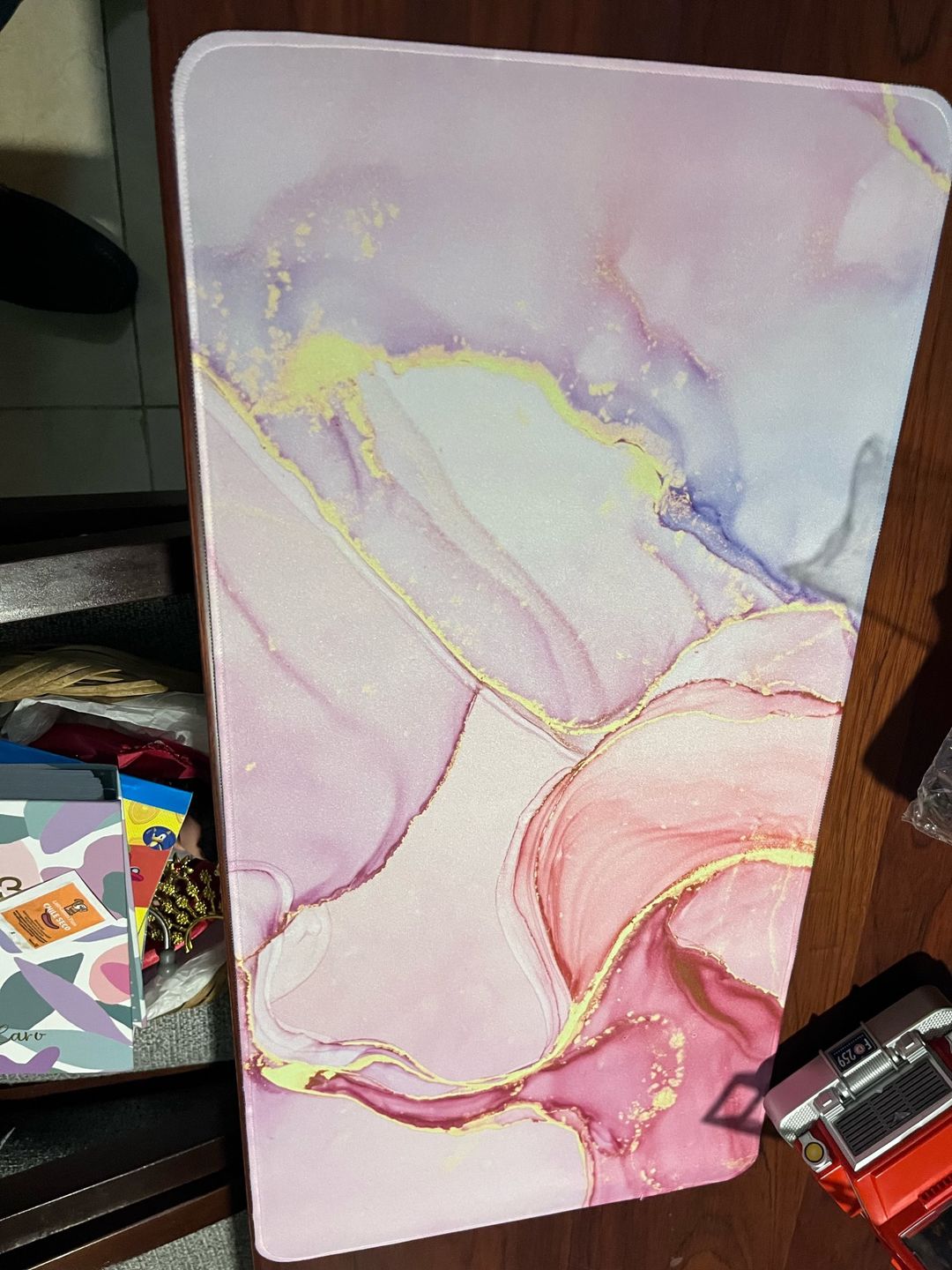 Customer photo review of Colourful Marble Keyboard and Mouse Mats - Larger