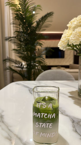 Customer photo review of It’s a matcha state of mind glass cup