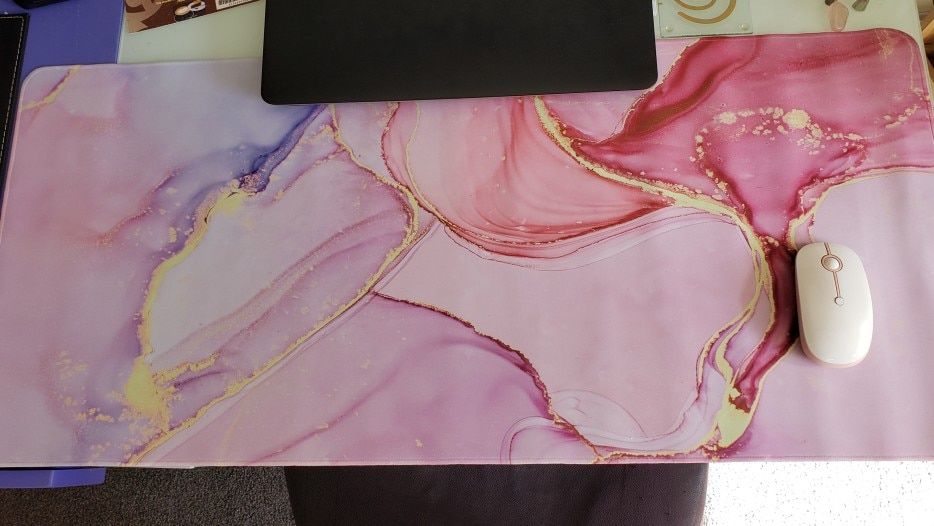Customer photo review of Colourful Marble Keyboard and Mouse Mats - Larger