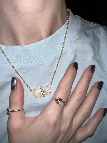 Customer photo review of Rainbow Moonstone Butterfly Necklace