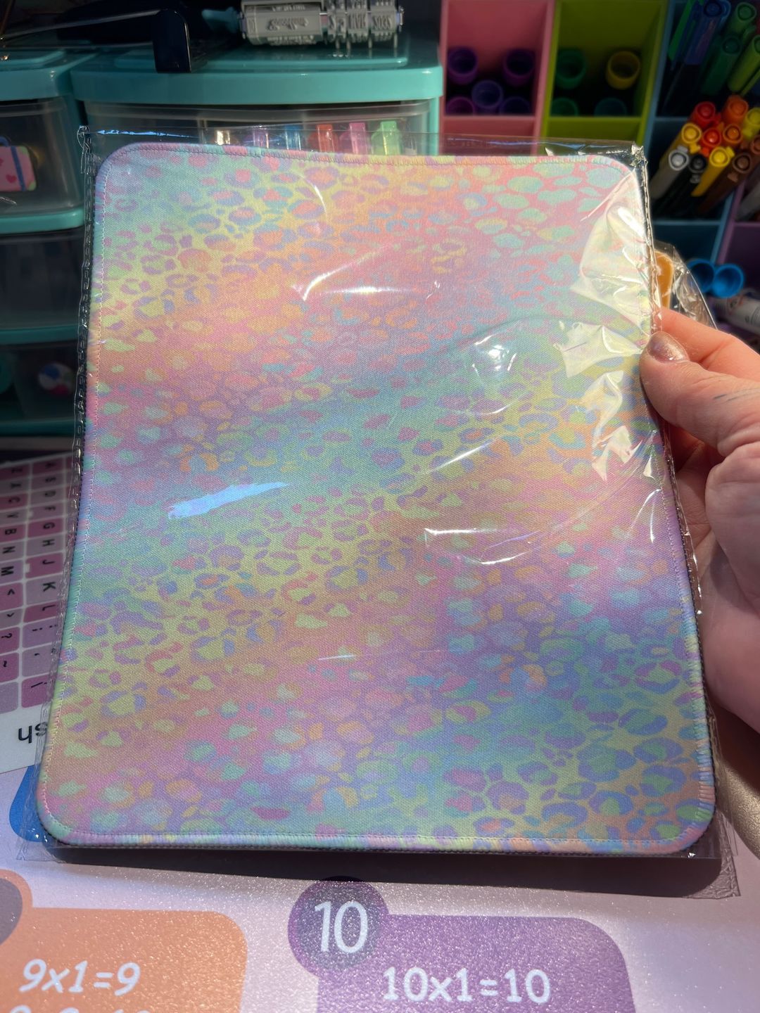 Customer photo review of Colourful Marble Keyboard and Mouse Mats - Larger