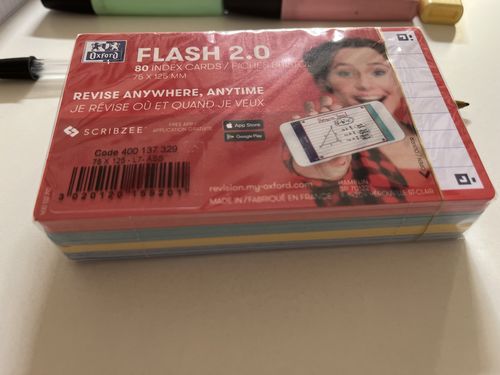 Avis photo d'un client sur Flashcards FLASH 2.0 OXFORD # 80 cartes 7,5 x 12,5 cm - ligné