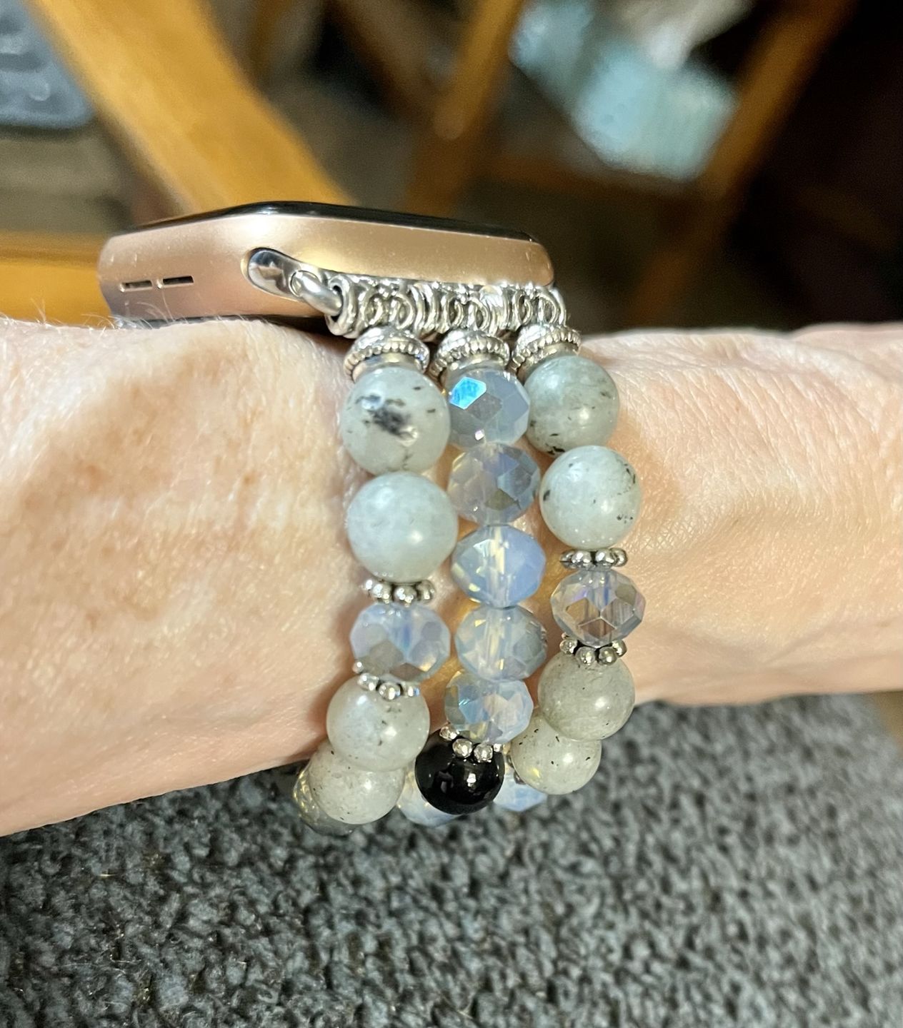 Customer photo review of Agate Crystal Stretch Apple Watch Strap