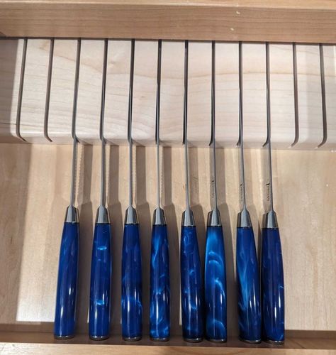Customer photo review of "Cerulean" Steak Knife Set - High Carbon Steel with Damascus Pattern