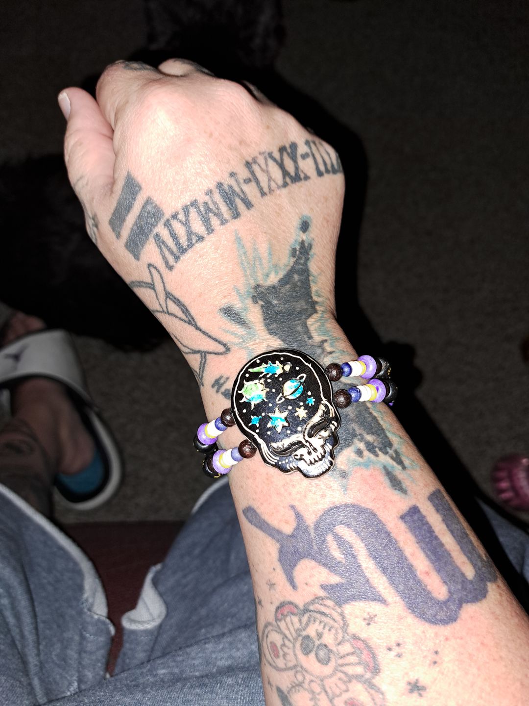 Customer photo review of Grateful Dead Cosmic Stealie Bone Bead Bracelet