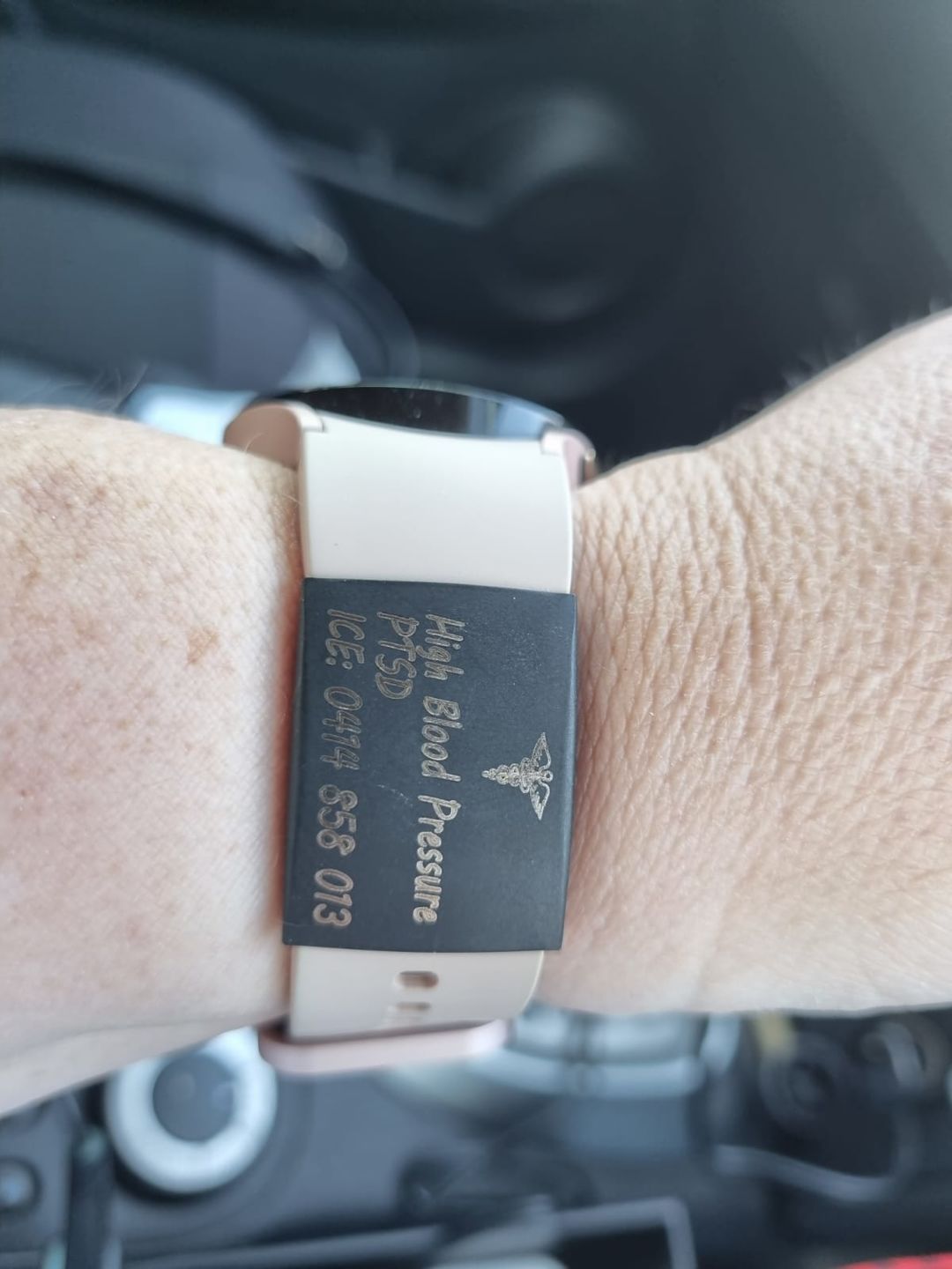 Customer photo review of Personalised ID Tag for Watch Band & Fitness Trackers
