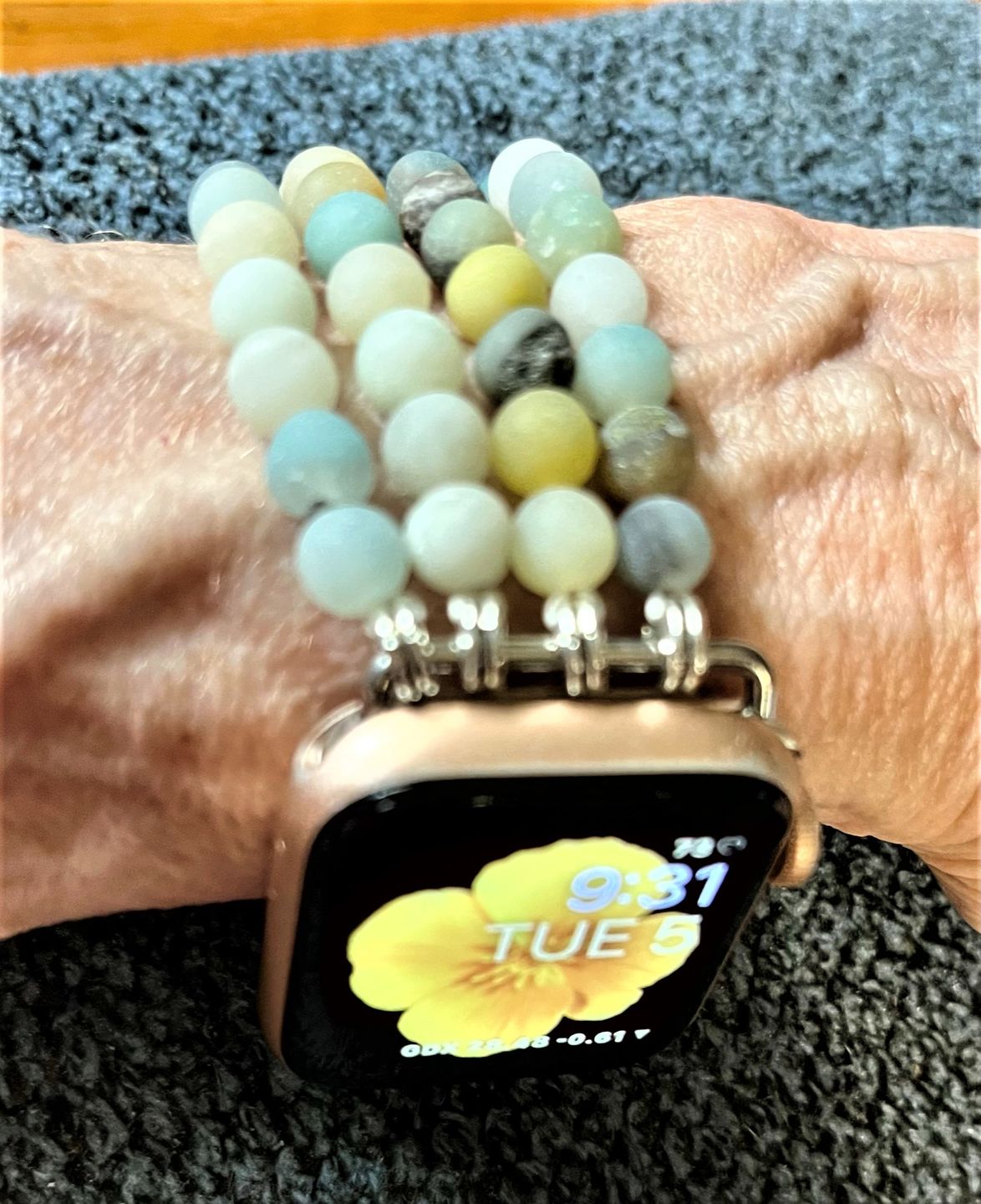 Customer photo review of Amazonite Jasper Stretch Apple Watch Strap