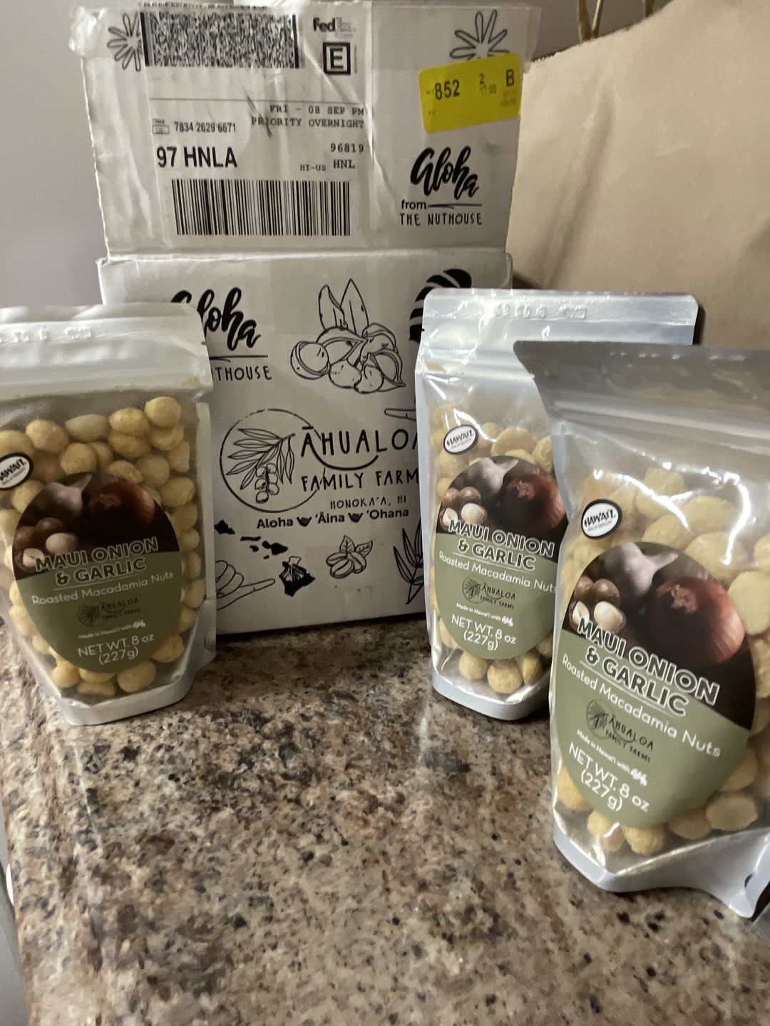 Customer photo review of Maui Onion & Garlic Macadamia Nuts