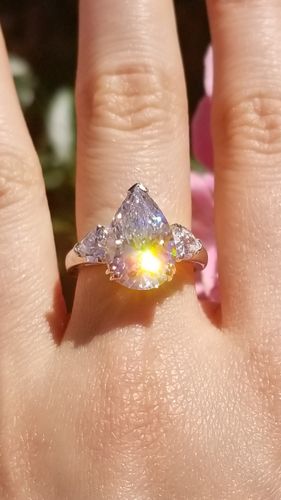Customer photo review of 3-Stone 5.7ct Pear CZ Ring in Sterling Silver