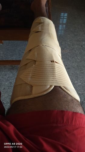 Customer photo review of Knee Brace - Long (19" Brace) | Ideal firm Knee support that limits knee motion & stabilizes the knee with mediolateral metal supports | Color - Beige