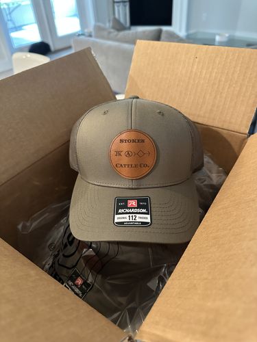 Customer photo review of Custom Leather Patch Trucker Hat - Richardson 112